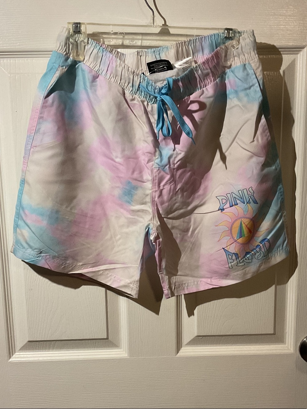 Pink Floyd Pastel Tie-Dye Swim Board Shorts - Pink, Blue, White